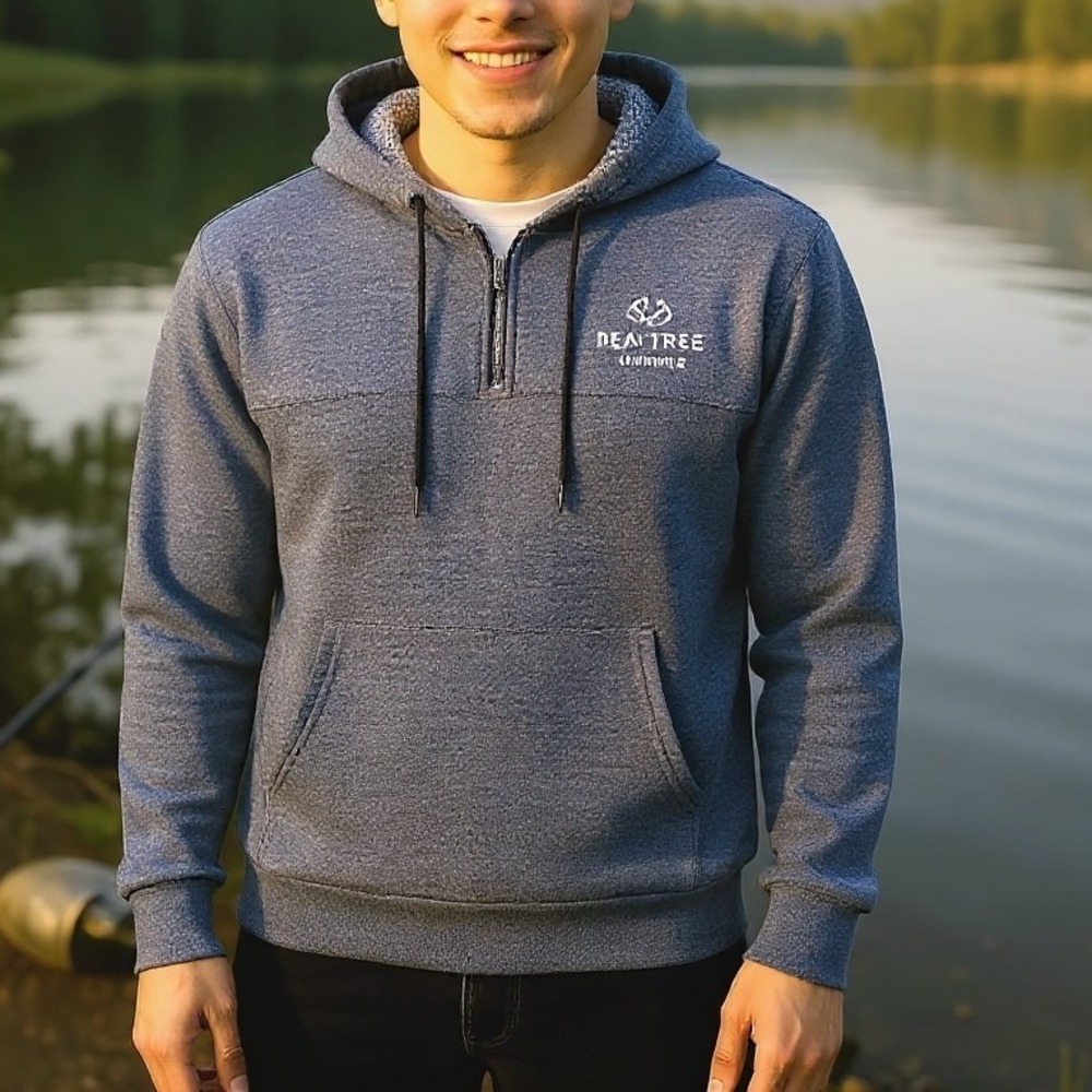 Realtree Fishing Boys Hoodie‎ Pullover 1/4 Zip Blue Cove Heather Outdoor S